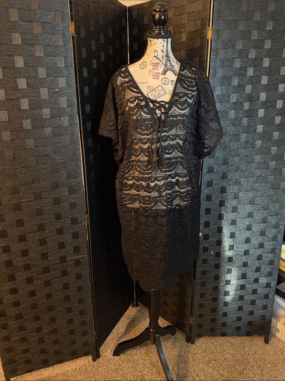 Black Crochet Lace Cover-Up Dress